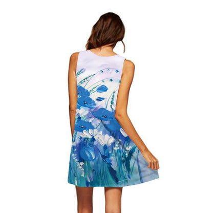 Summer 3D Floral Print Sleeveless Mini Short Dresses-STYLEGOING