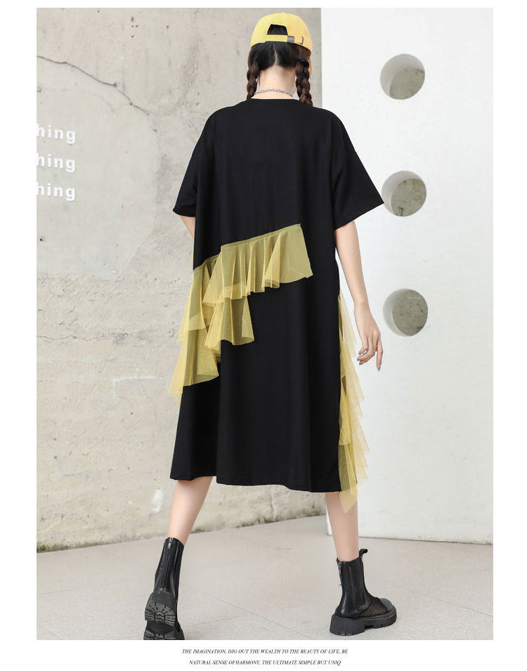 Designed Tulle Decoration Summer Women Loose Plus Sizes Midi Dresses