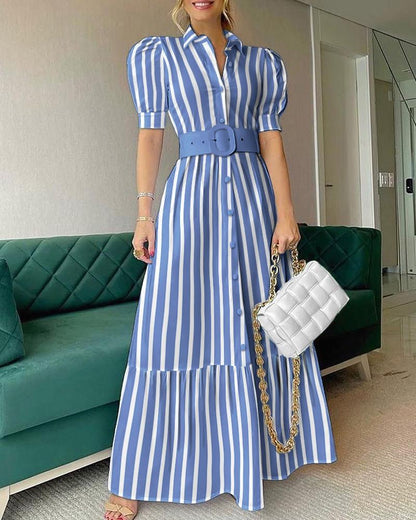 Elegant Short Sleeves Long Dresses with Belt-STYLEGOING