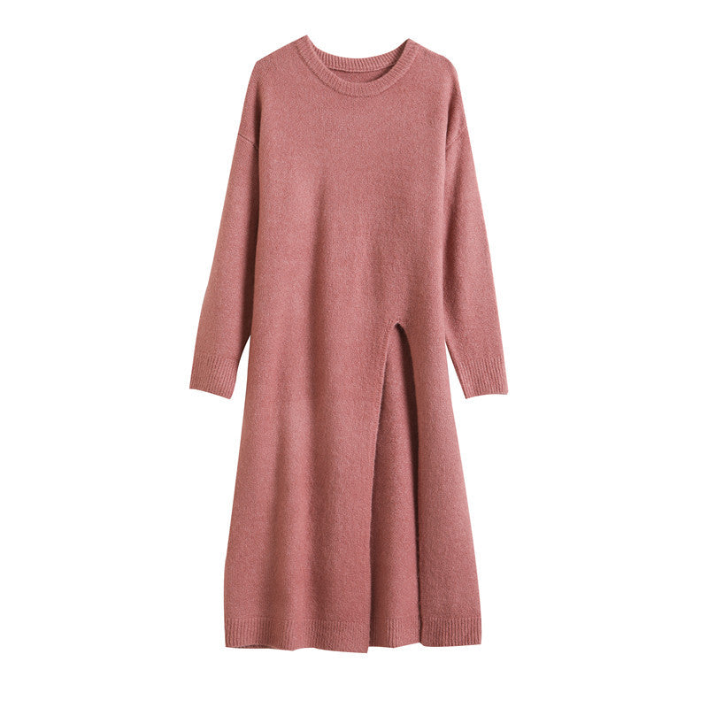Warm Knitting Split Design Pullover Long Dresses
