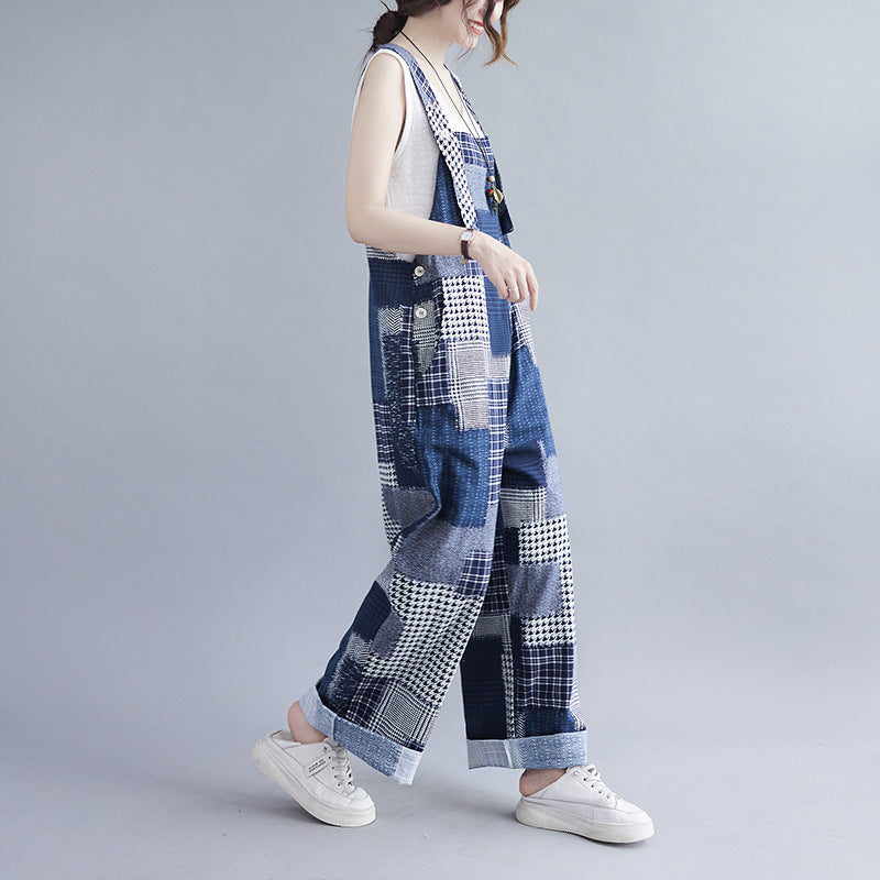 Vintage Plus Sizes Women Denim Suspender Pants