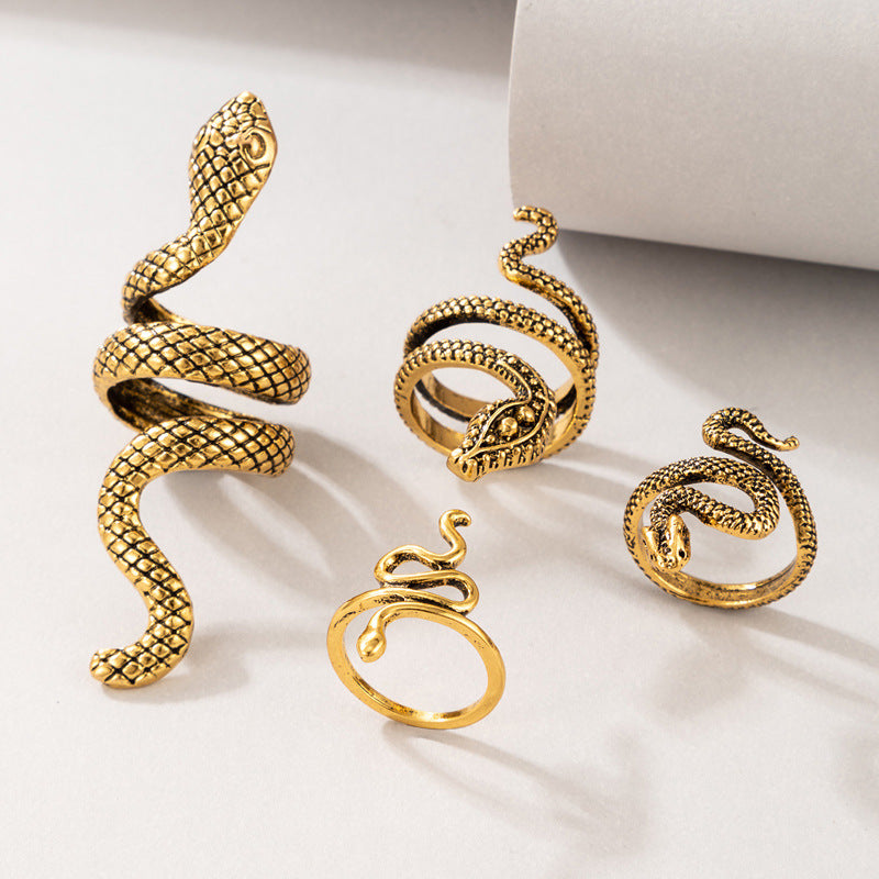 Vintage Cool Snake Shape Rings for Women 4pcs/set
