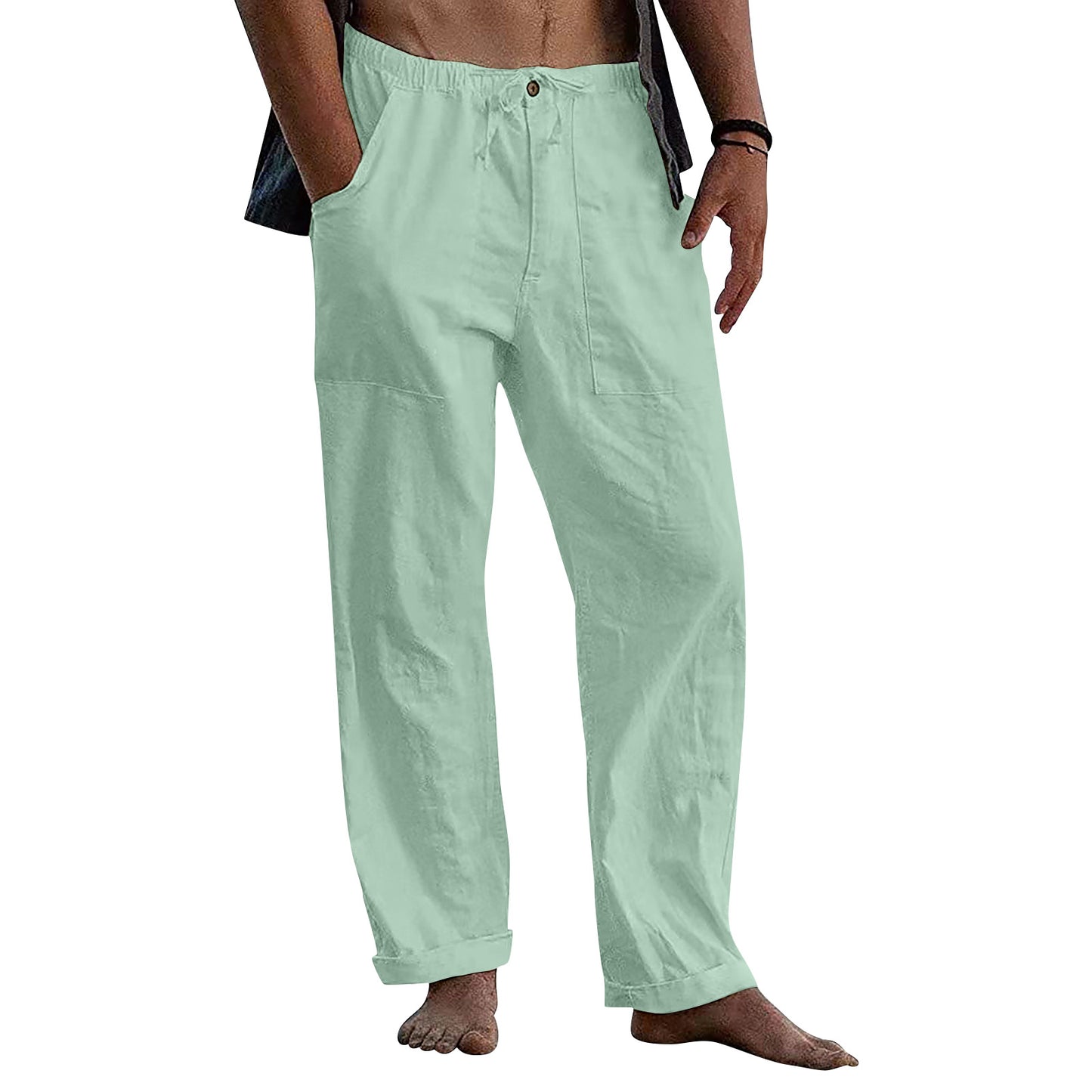 Casual Linen Men's Summer Beach Pants with Elastic Waist