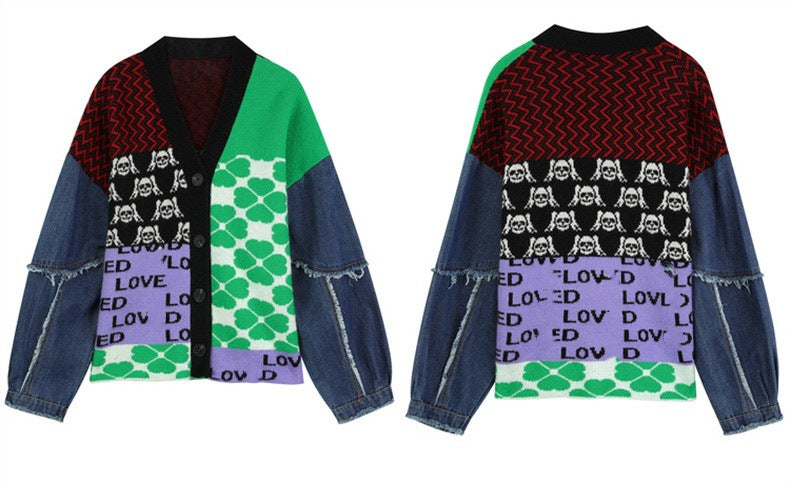 Contrast Colors Designed Women Knitting Sweater Cardigans