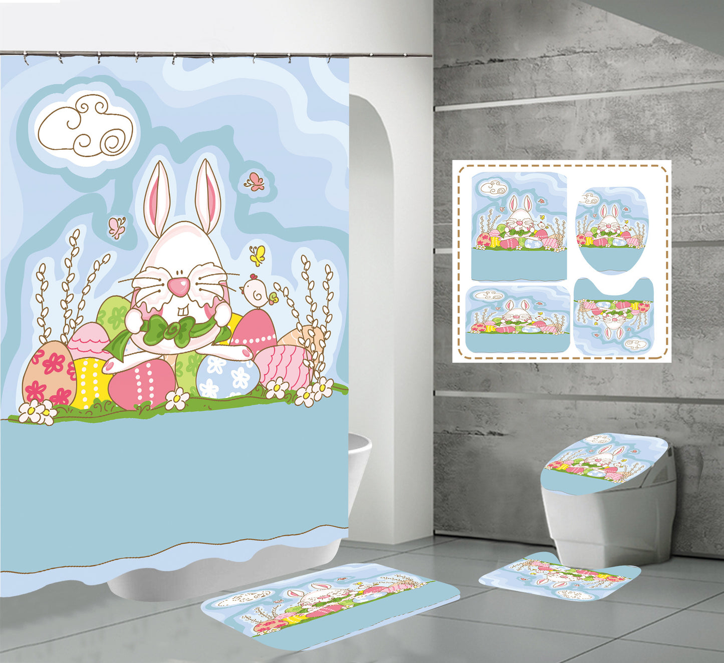 Happy Easter Day Shower Curtain Sets