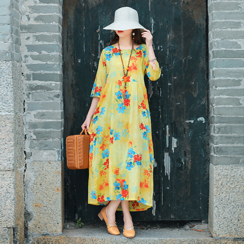 Ethinc Line Summer Half Sleeves Women Long Dresses