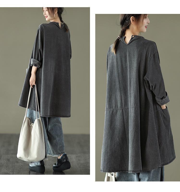 Vintage Plus Sizes Long Sleeves Women Denim Tops