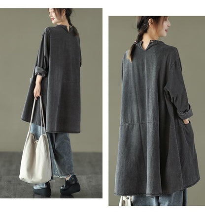 Vintage Plus Sizes Long Sleeves Women Denim Tops