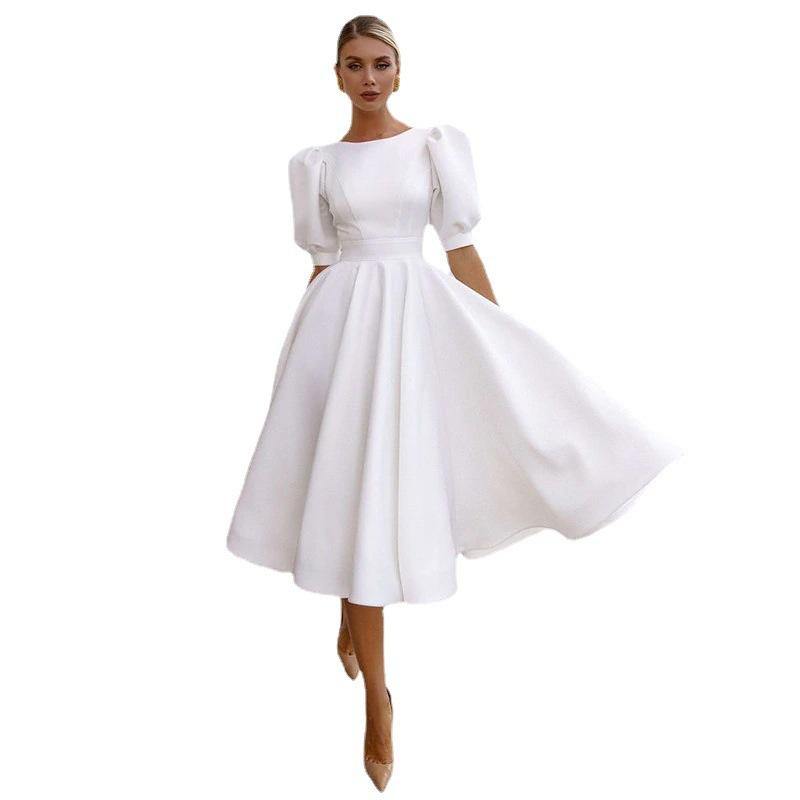 Half Sleeves Sexy Midi Length Dresses-STYLEGOING