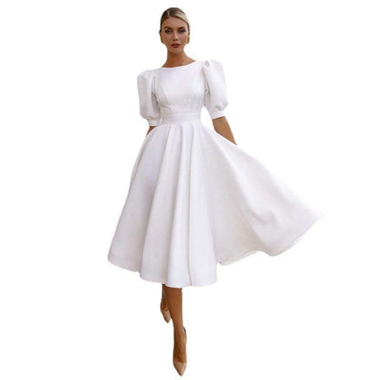 Half Sleeves Sexy Midi Length Dresses-STYLEGOING