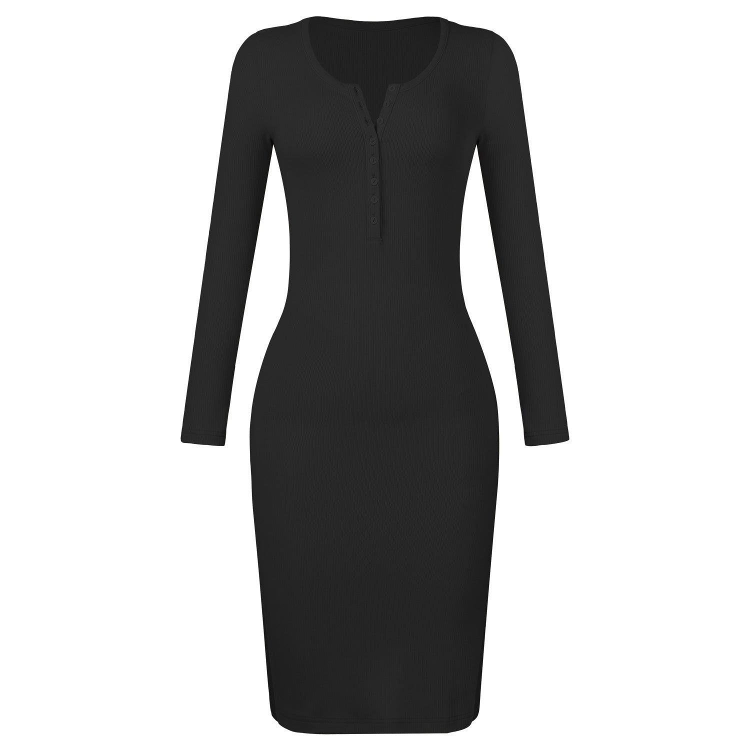 Elegant Button Design Long Sleeves Dresses