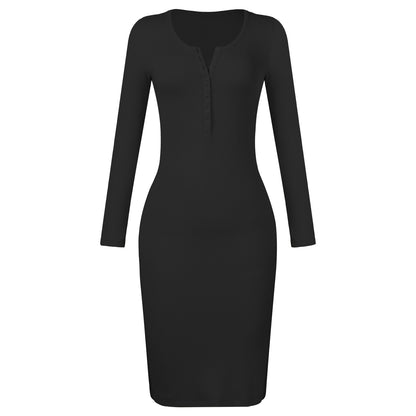 Elegant Button Design Long Sleeves Dresses