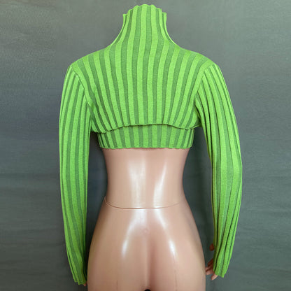 Sexy High Neck Knitting Women Short Tops Suits