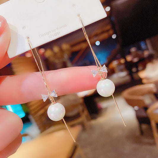 Fasion Bowknot Pearl Dangle Earrings for Women