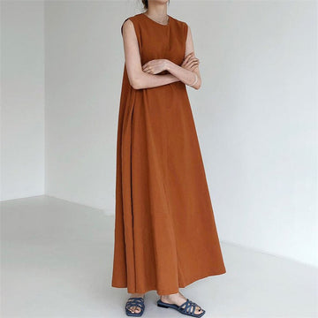 Vintage Cozy Sleeveless Vest Long Dresses with Pockets