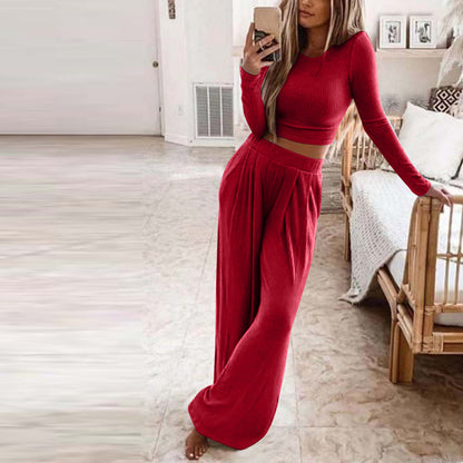 Casual Women Knitting Short Tops and Pants Sets