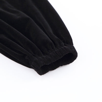 Women Puff Sleeves Black Fall Short Dresses