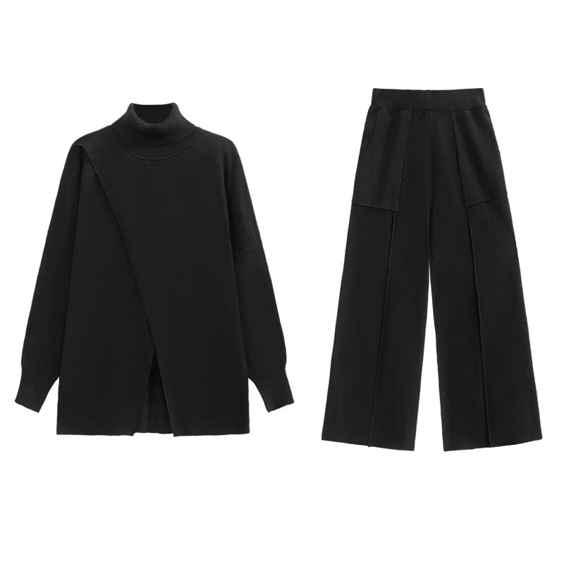 Fashion Turtleneck Sweaters and Wide Legs Pants Suits