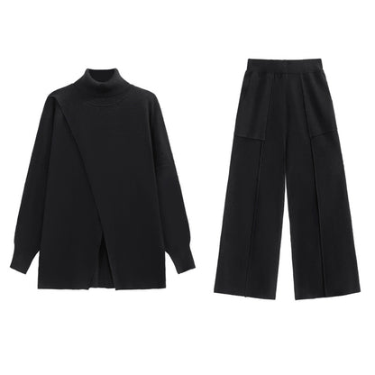 Fashion Turtleneck Sweaters and Wide Legs Pants Suits