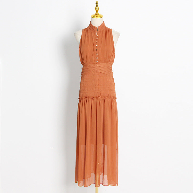 Chiffon High Neck Sleeveless Long Dresses