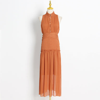 Chiffon High Neck Sleeveless Long Dresses