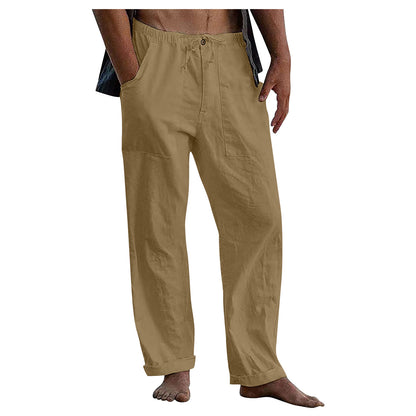 Casual Linen Men's Summer Beach Pants with Elastic Waist