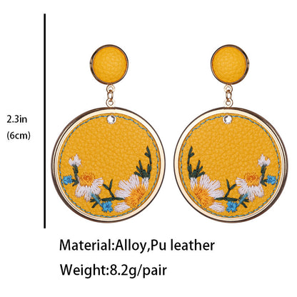 Vintage Pu Leather Embroidery Ethnic Earrings for Women