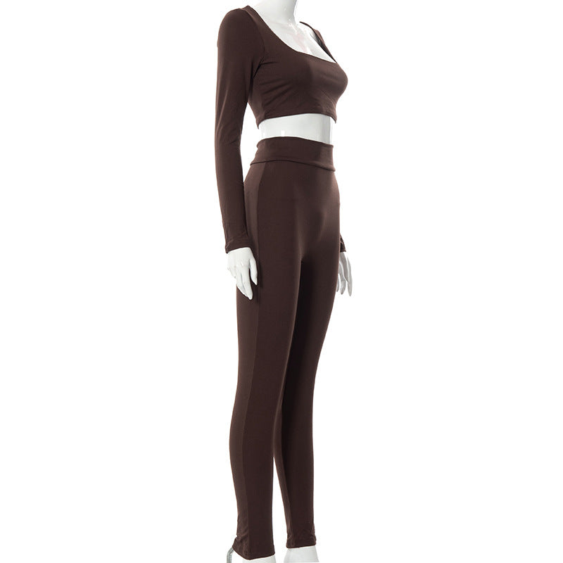 Women High Waist Legging Pants and Long Sleeves Short Tops