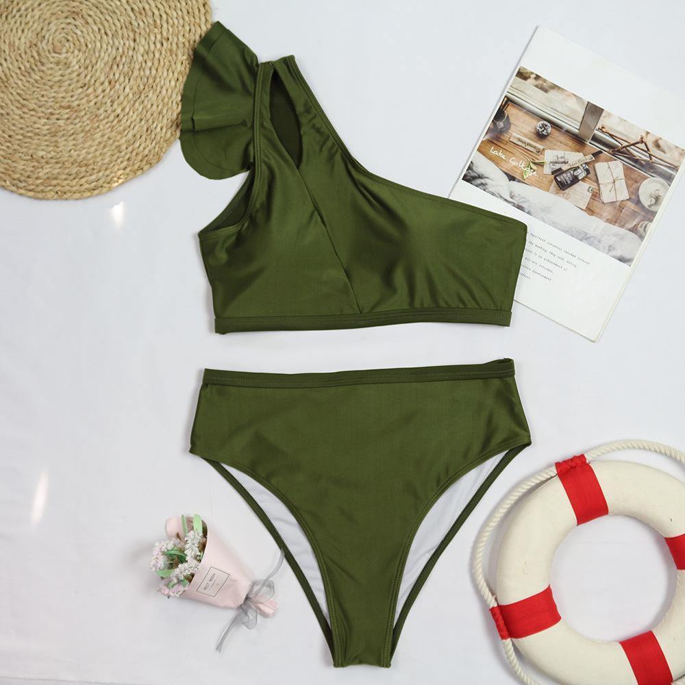 Army Green High Waist Ruffled Bikini-STYLEGOING