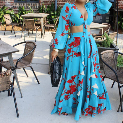 Sexy Summer Short Top and Long Skirts Suits