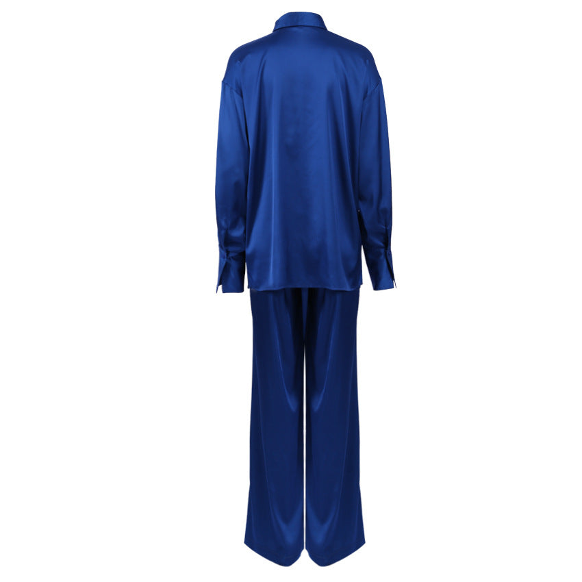 Casual Blue Two Pieces Long Sleeves Shirts and Pants Suits