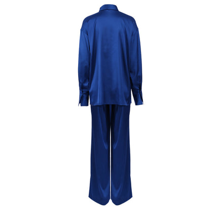 Casual Blue Two Pieces Long Sleeves Shirts and Pants Suits