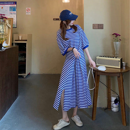 Designed Striped Summer Plus Sizes T Shirts Dresses