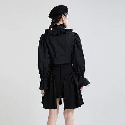 Women High Waist High Neck Pull Sleeves Shirts