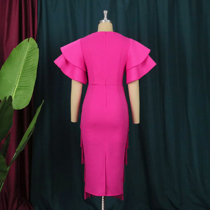 Rose Red High Waist Women Evening Party Dresses
