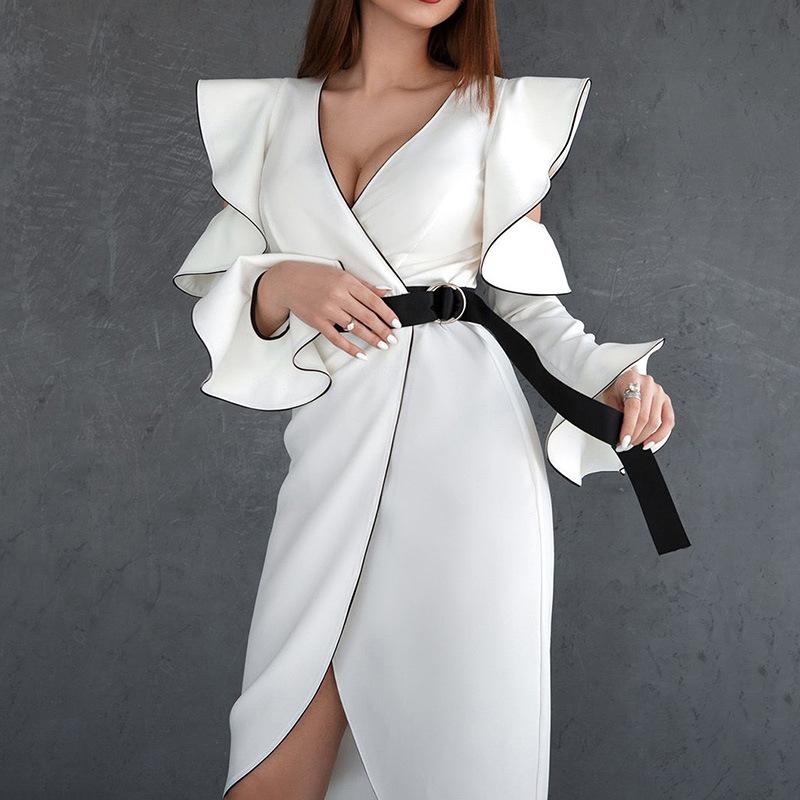 Women Sexy V Neck Bodycon Evening Dresses-STYLEGOING