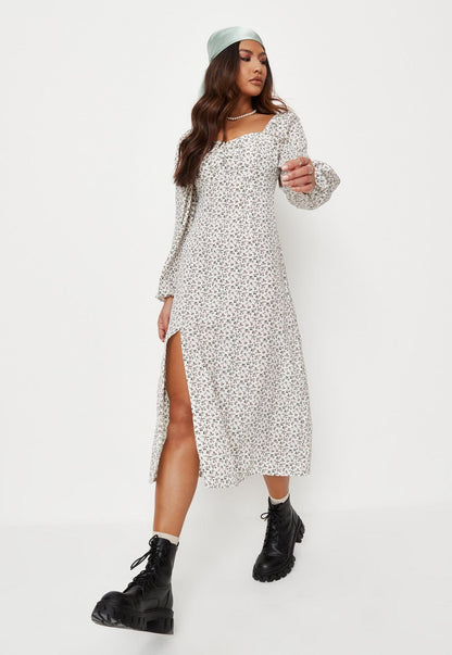 Women Square Neckline Fashon Split Fall Dresses-STYLEGOING