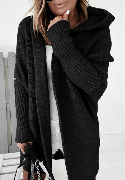 Women Knitting Batwing Sleeved Hoody Sweaters-STYLEGOING