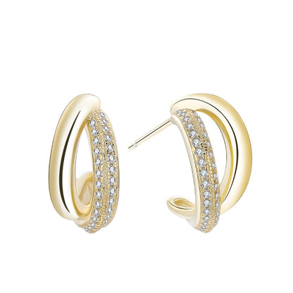 Diamond Inlay Designed Sterling Silver Stud Earrings for Women