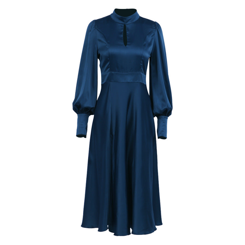 Blue High Waist Satin Sexy Long Split Front Dresses
