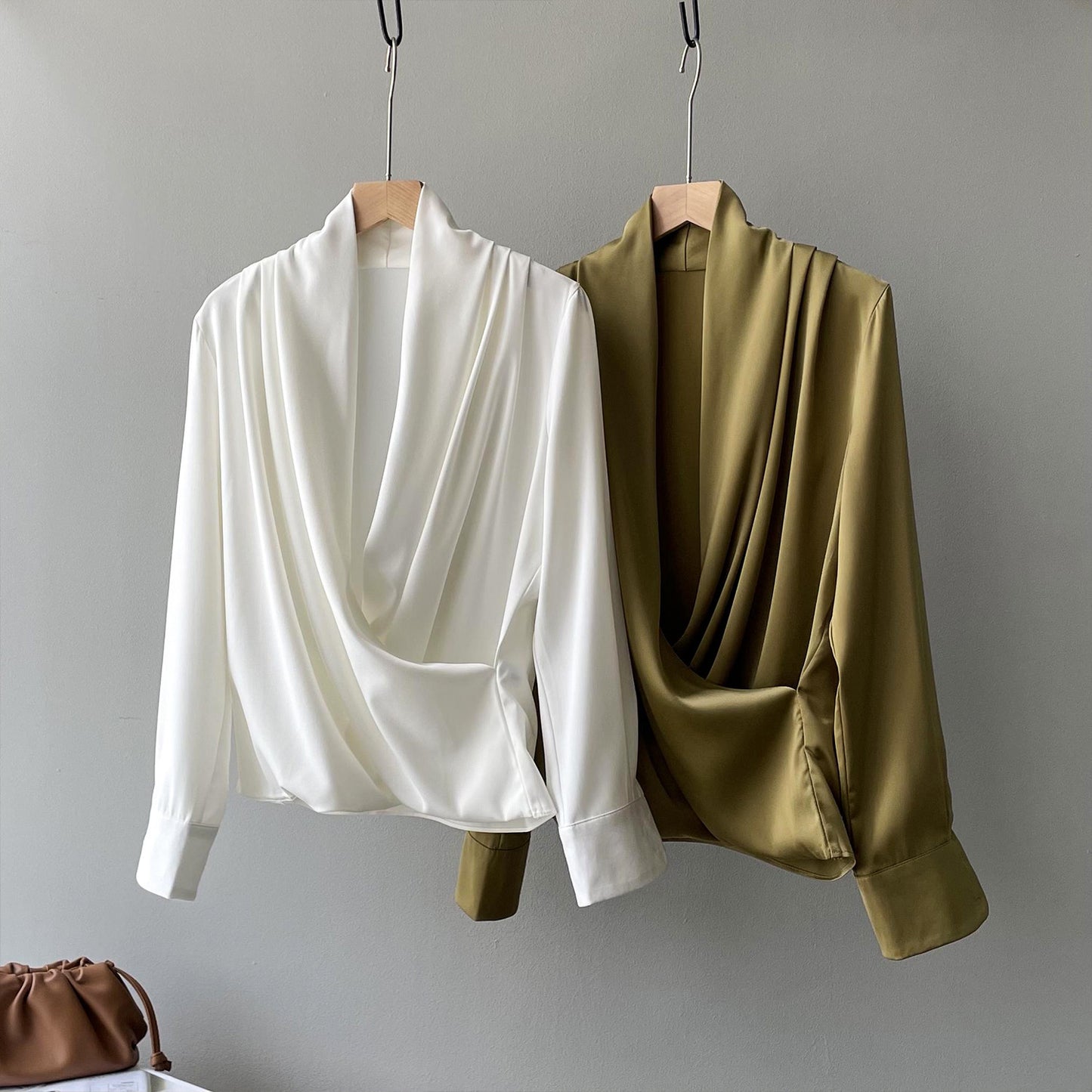 Elegant Satin Long Sleeves Office Lady Shirts