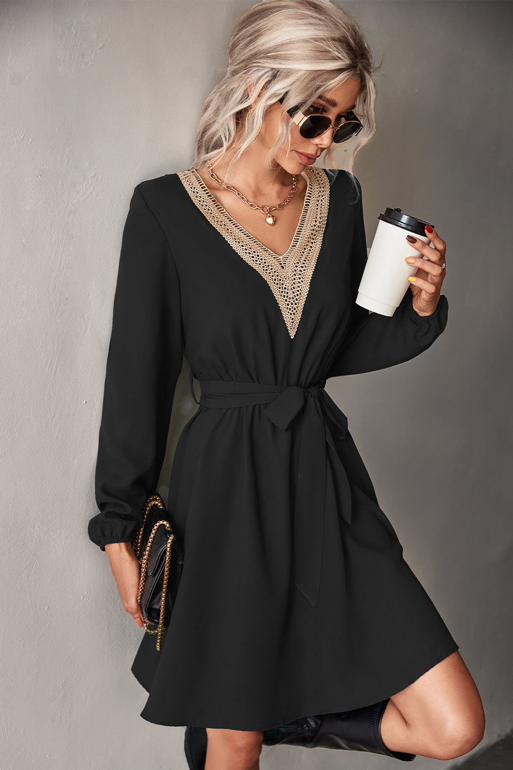 Fashion V Neck Long Sleeves Mini Dresses