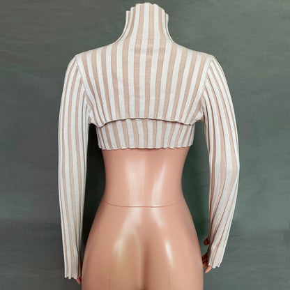 Sexy High Neck Knitting Women Short Tops Suits