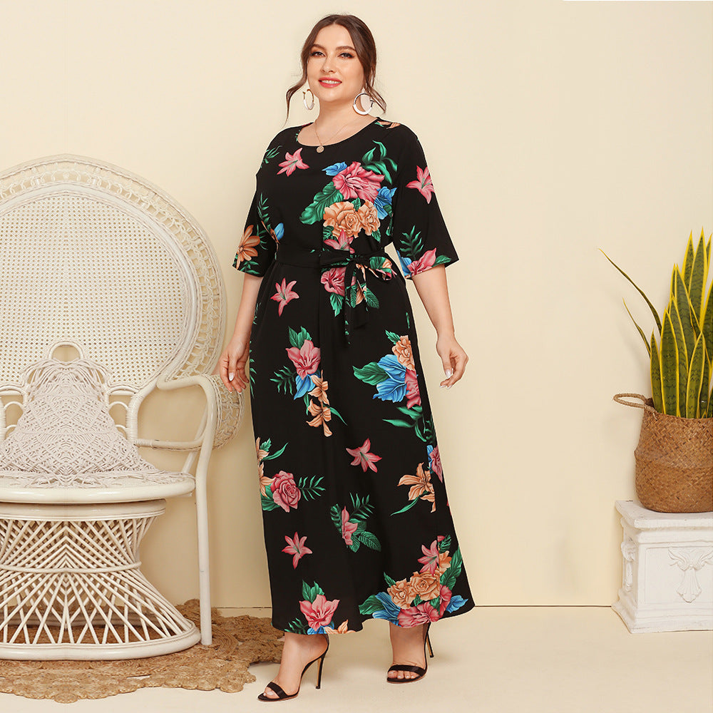 Women Round Neck Plus Sizes Summer Dresses