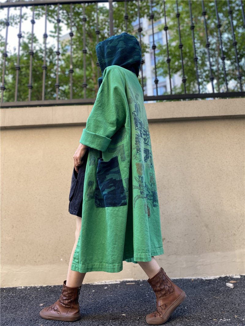 Vintage Plus Sizes Green Long Trenchcoat-STYLEGOING