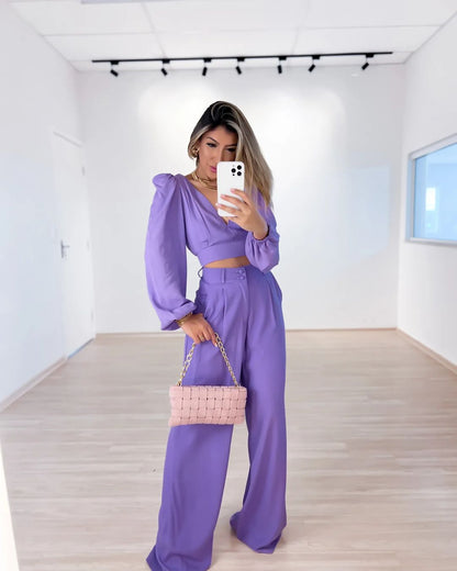 Casual High Waist Spring Wide Legs Women Suits