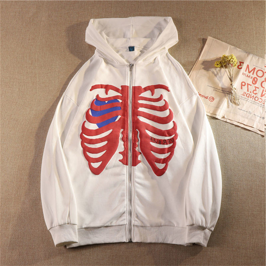 Casual Skeleton Zipper Long Sleeves Overcoats