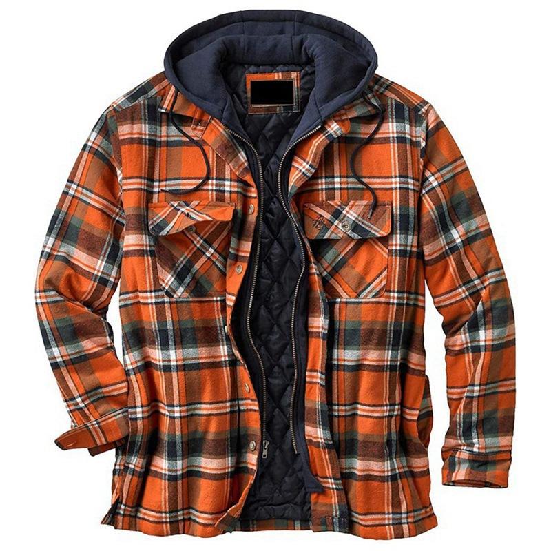 Long Sleeves Plaid Hoodies Winter Overcoat for Men-STYLEGOING
