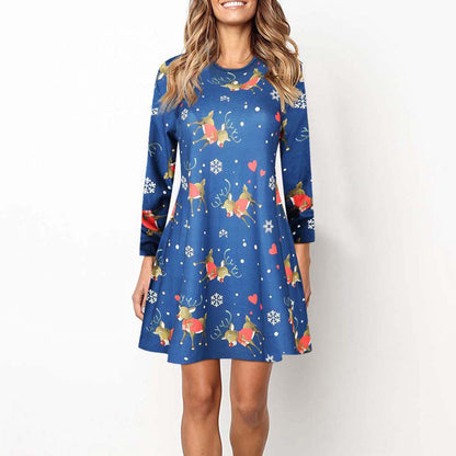 Merry Christmas Santa Claus Women Long Sleeves Dresses