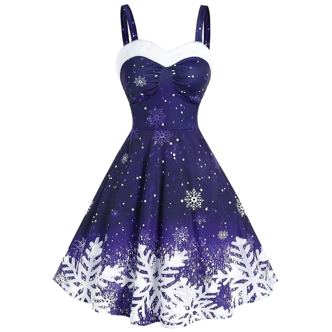 Merry Christmas Suspender Straps Snowflake Women Dresses